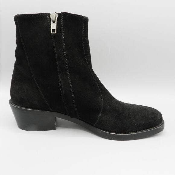 Theyskens Theory Black Suede Ankle Boots Sz 40 EU 9.5 US Low Block Heel Side Zip - Picture 3 of 12